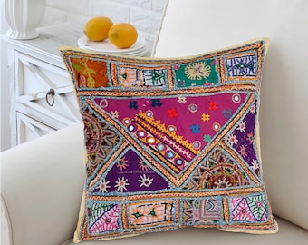 Handgemachte Patchwork Kissenhülle: Indisches Sari Kissen