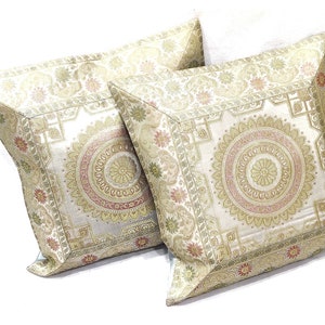 Banarasi Silk Cushion Cover Indian Outdoor Decorative Pillows Throw Pillowcase Couch Sofa Home Décor Ethnic Pillow Cover, Wedding Home Décor