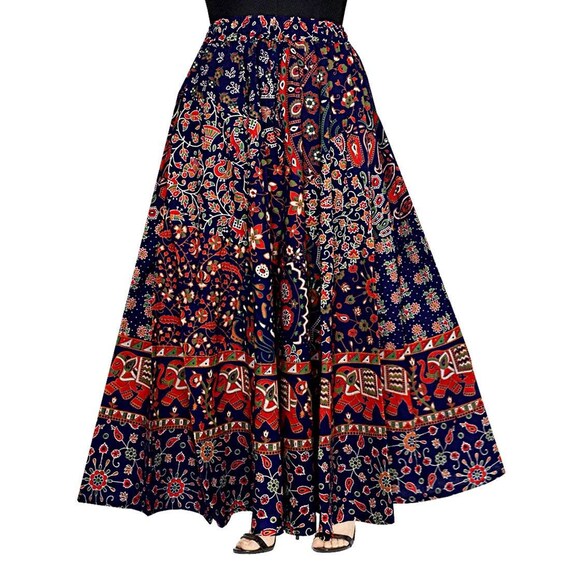 Blue Cotton Wrap Skirt: Jaipuri Mandala Print, Bohemian Style