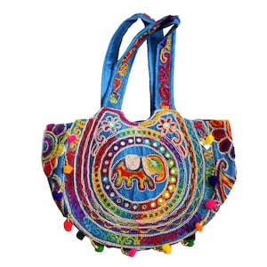 Bolsos Rajasthani hechos a mano multicolores hechos a mano / bolso de diseño de elefante de algodón / bolso de hombro bolso de dama gitano boho de moda y tradicional