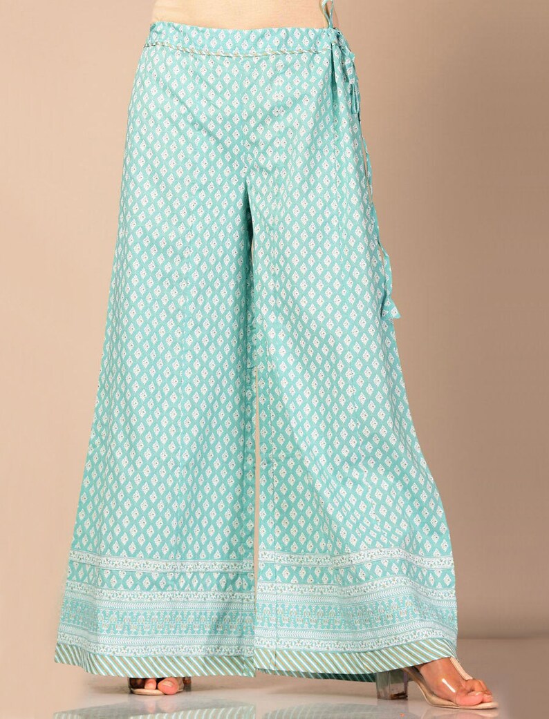 Pastel Turquoise With White Khadi Print Palazzo Hand Block - Etsy