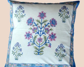 Hand Block Print Floral Pillow Cover: Reversible Cotton Cushion Sham