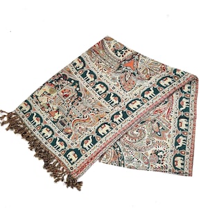 Green & Red Indian Reversible Elephant Design Paisley Shawl/Scarf/Wraps