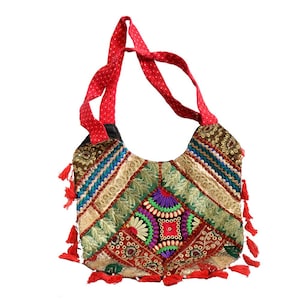 Sacs Rajasthani faits à la main | Sac patchwork en coton fabriqué à la main | Sacs Boho colorés à la mode | Sac tote brodé au filet fabriqué à la main