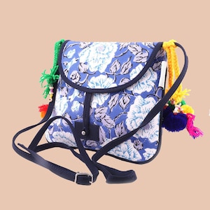 Handblock gedruckte Schultertasche | Geflochtene Schultertasche | Handgefertigte Baumwolltaschen |Lange verstellbare Sling Bag | Crossbody Taschen| Valentinstag Geschenk