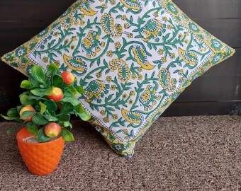 Handmade Indigo Block Print Cushion Cover: Cotton Linen Throw Pillow