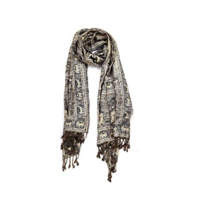 Traditional Indian Reversible Elephant Design Paisley Black and Grey Shawl/Scarf/Wraps