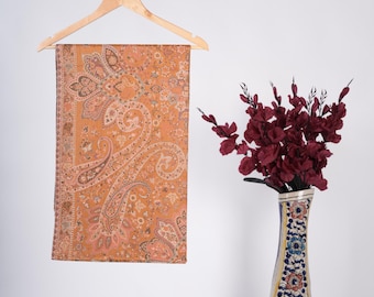 Kashmiri Paisley Pashmina Shawl: Indian Wool Blend Wedding Wrap, 80x30cm, Traditional Soft Warm Shawl, LightWeight Shawls And Wraps