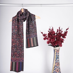 Black Pashmina Scarf: Handmade Jamawar Paisley Wrap, Soft Wedding Shawl