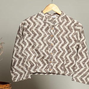 Cotton Blouse - Jaipur Block Print 100% Cotton Cropped Shirt, Women Wear Button Down Shirts, Boho Hippie Casual Top,Valentine Gift For Her