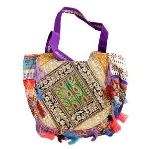 Sacs faits main du Rajasthan | Sac artisanal en coton patchwork | Sacs bohèmes colorés à la mode | Sac fourre-tout brodé en filet fabriqué à la main