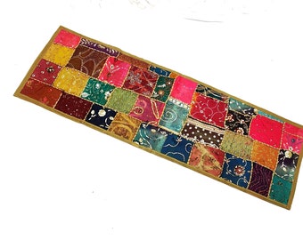 Cotton Multi Color Sari Patchwork Tapestry, Indian Handmade Threads And Stars Made Cotton Wall Décor Wall Hanging, Wall Décor Backdrop Art