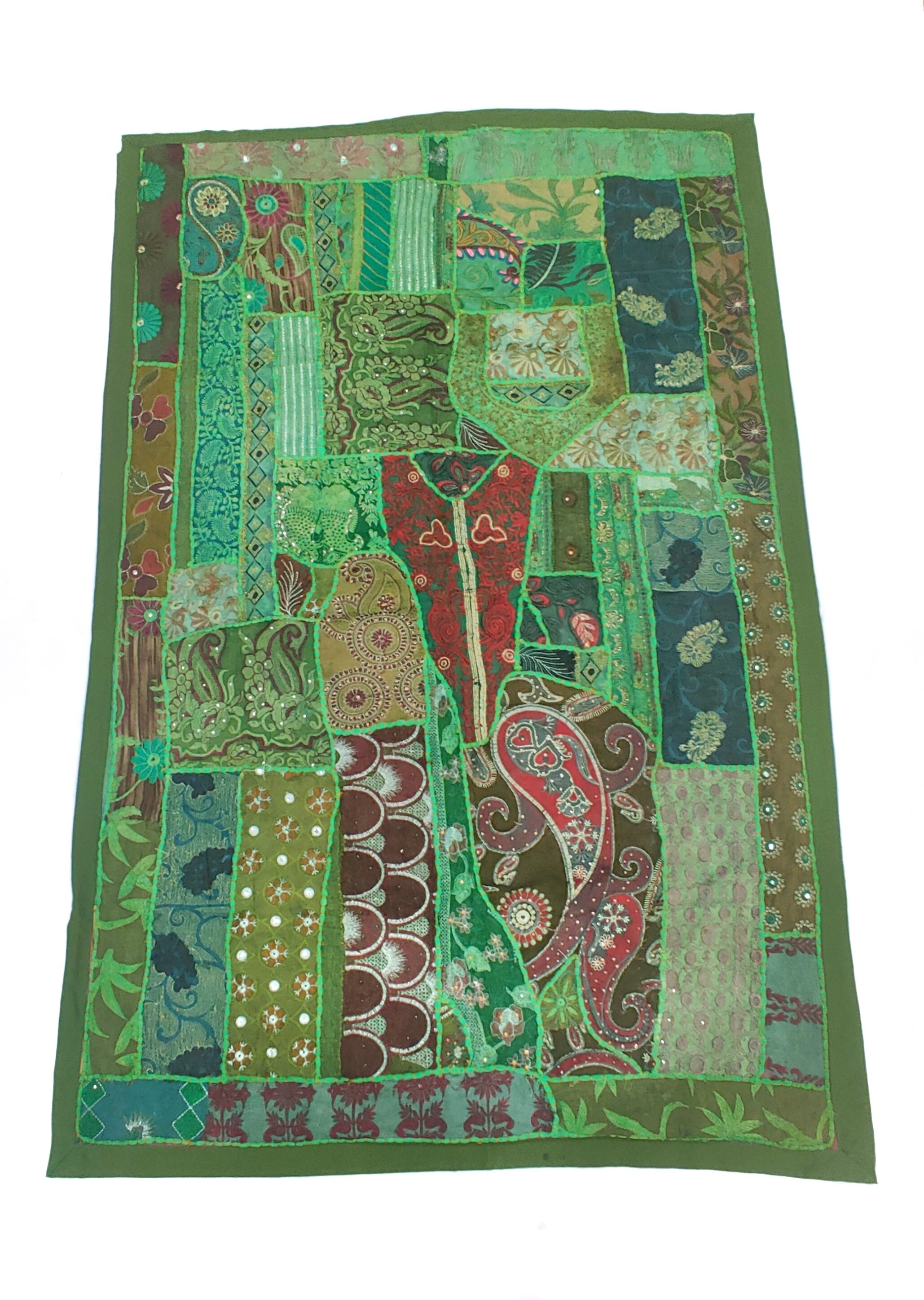 Rastogi Handicrafts Tapisserie murale indienne brodée faite à la main en patchwork vintage à suspendre au mur (Firozi 20 x 60 Inches