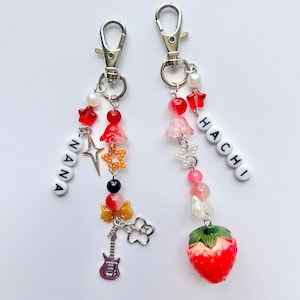 Nana and Hachi Keychain | Nana / Anime / Strawberry / Guitar / Cute / Aesthetic / Manga / Phone Charm