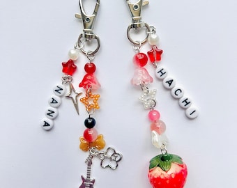 Nana and Hachi Keychain | Nana / Anime / Strawberry / Guitar / Cute / Aesthetic / Manga / Phone Charm