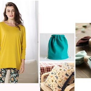 May include: A yellow long-sleeved shirt, floral leggings, a turquoise drawstring bag, a pillow with a safari animal print, and two fabric bows, one brown and one light green.
