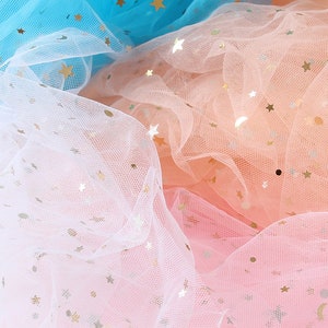 Foil Stars Sheer Organza Fabric, Many Colors Available, Photo Props Fabric, Veil Fabric, Sells by the Yard