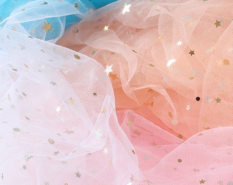 Foil Stars Sheer Organza Fabric, Many Colors Available, Photo Props Fabric, Veil Fabric, Sells by the Yard