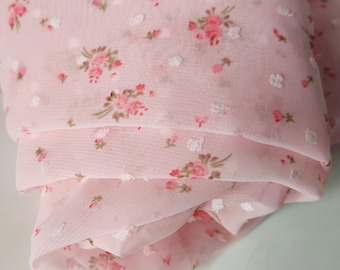 Small Floral Dot Chiffon Printing Lightweight Fabric- Home decor-  For Dress- Curtain- Sewing Craft- By the Half Yard
