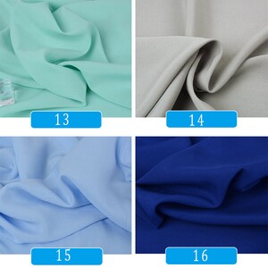 May include: Four fabric swatches in different colors: light green, light gray, light blue, and dark blue. The swatches are labeled with numbers 13, 14, 15, and 16.