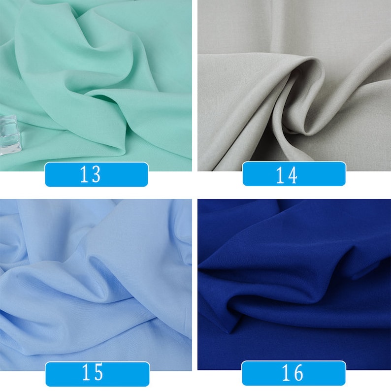 May include: Four fabric swatches in different colors: light green, light gray, light blue, and dark blue. The swatches are labeled with numbers 13, 14, 15, and 16.