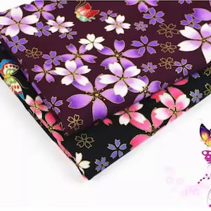 Japanese Sakura Cherry Blossom Pattern Fabric, Pure Cotton Fabric, Sewing Fabric, By the Half Yard