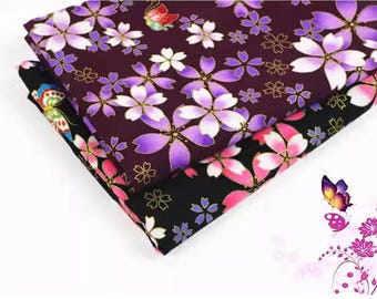 Stoff mit japanischem Sakura Kirschblüten-Muster, Reiner Baumwollstoff, Nähstoff, Halbe Meter