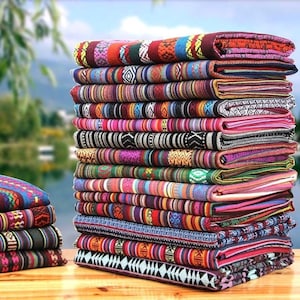Nepal Fabric, Nepal Style Colorful Jacquard Striped Pattern Gallery Cotton Fabric By the Half Yard