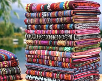 Nepal Fabric, Nepal Style Colorful Jacquard Striped Pattern Gallery Cotton Fabric By the Half Yard