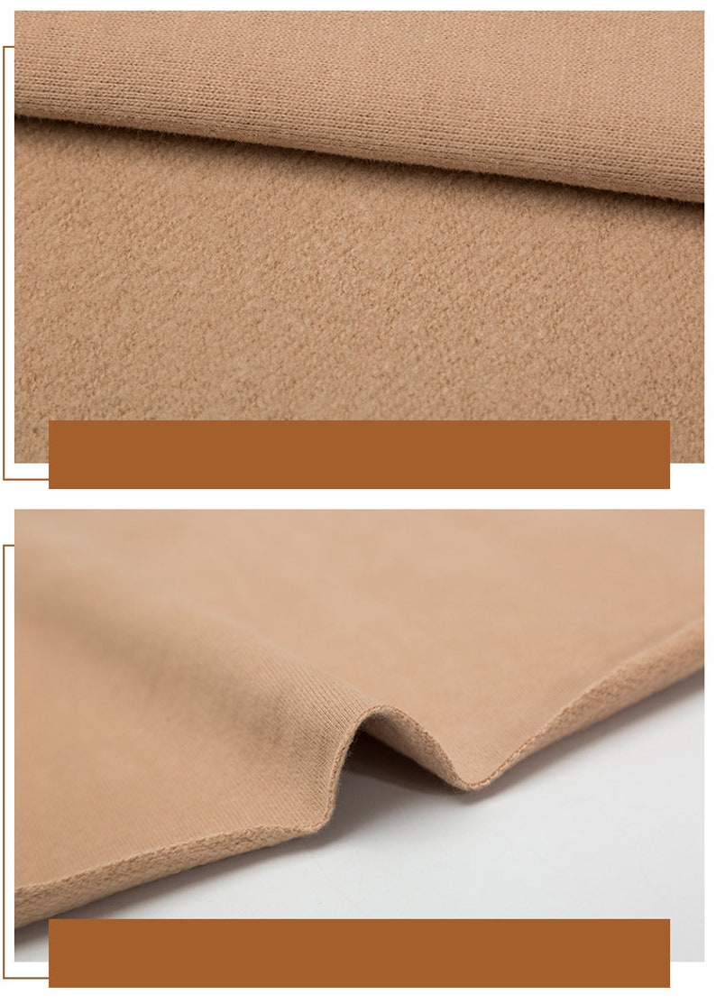 May include: Close-up of a light brown fabric with a soft, fuzzy texture. The fabric is folded over itself, showing the inside and outside of the material.