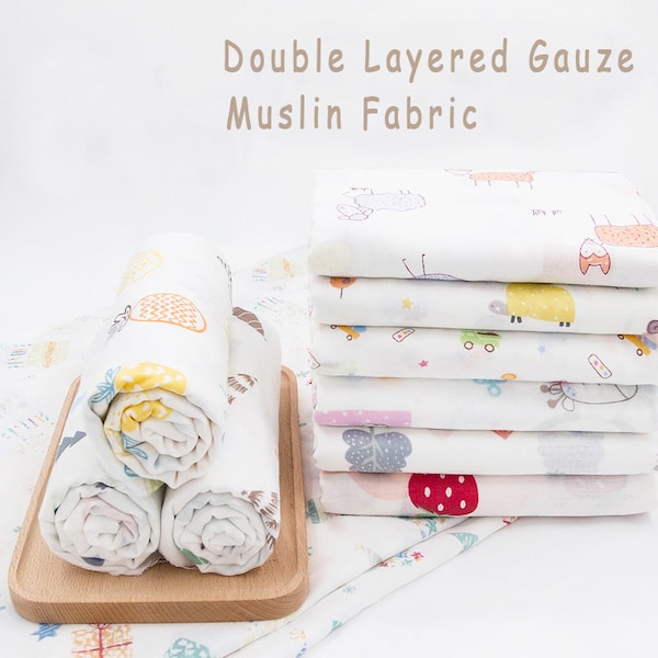 Double Layered Gauze Muslin Fabric, Cute Printed Fabric, Soft Fabric, 100% Cotton Fabric, Baby Clothes Fabric, Sold By the Yard