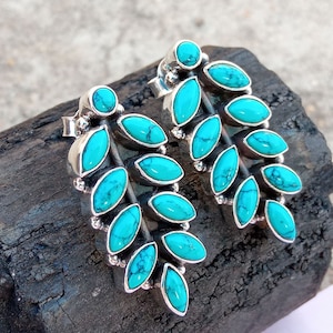 Turquoise Natural Earrings,Stud Earrings  Earring ,Turquoise Gemstone ,Boho Earrings, Birthstone Earrings, Turquoise Studs Earrings Jewelry
