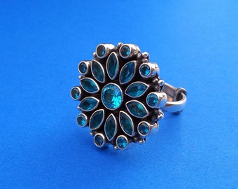 Anillo de topacio azul de Eva London: Plata de ley, piedra natal de noviembre
