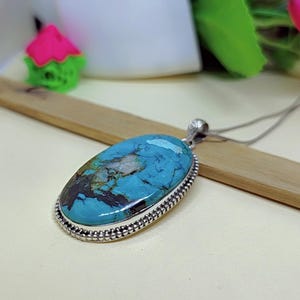 Turquoise Pendant Necklace, Sterling Silver Pendant Necklace, 925 Silver Turquoise Triangular personalized gifts Gemstone Necklace For Him