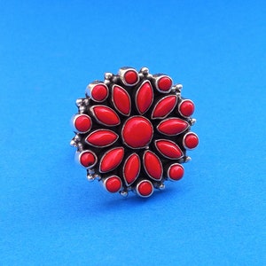 Red Coral Sterling Silver Ring: Boho Statement Jewelry