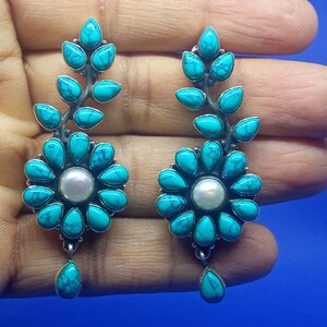 Natural Turquoise Silver Danglers | Natural Ruby Silver Earrings | Turquoise Silver Earrings For Women | Turquoise Stud Earrings  For Her