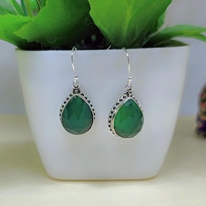 Malachite Pear Faceted Sterling Silver Earrings: Handmade Green Gemstone Studs