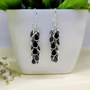 Silver Black Onyx 925 Sterling Solid Silver Onyx Earring Gemstone Jewelry Hook Earring Genuine Black Onyx Pear Cut Natural Black Onyx