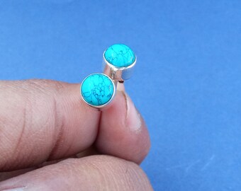 Handmade Turquoise Stud Earrings: 925 Sterling Silver Minimalist Jewelry