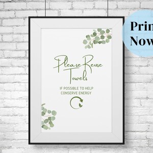 Reuse Towels Printable Sign, Airbnb Host Template, Vacation Rental Sign, Go Green, Entrepeneur Holiday Gifts