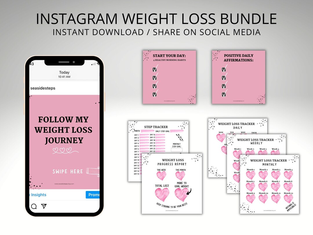 Instagram Weight Loss Tracker, Weekly Monthly Weigh In, Affirmations