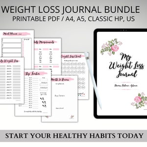 Gewichtsverliestracker, afdrukbaar gewichtsverliesdagboek, wekelijkse weging, lichaamsafmetingen, doelen stellen Weight Watchers