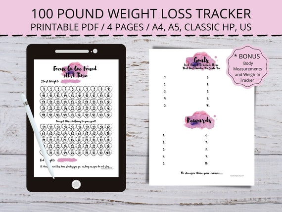 Weight Loss Tracker Printable 100 Lbs Weight Loss Planner | Etsy