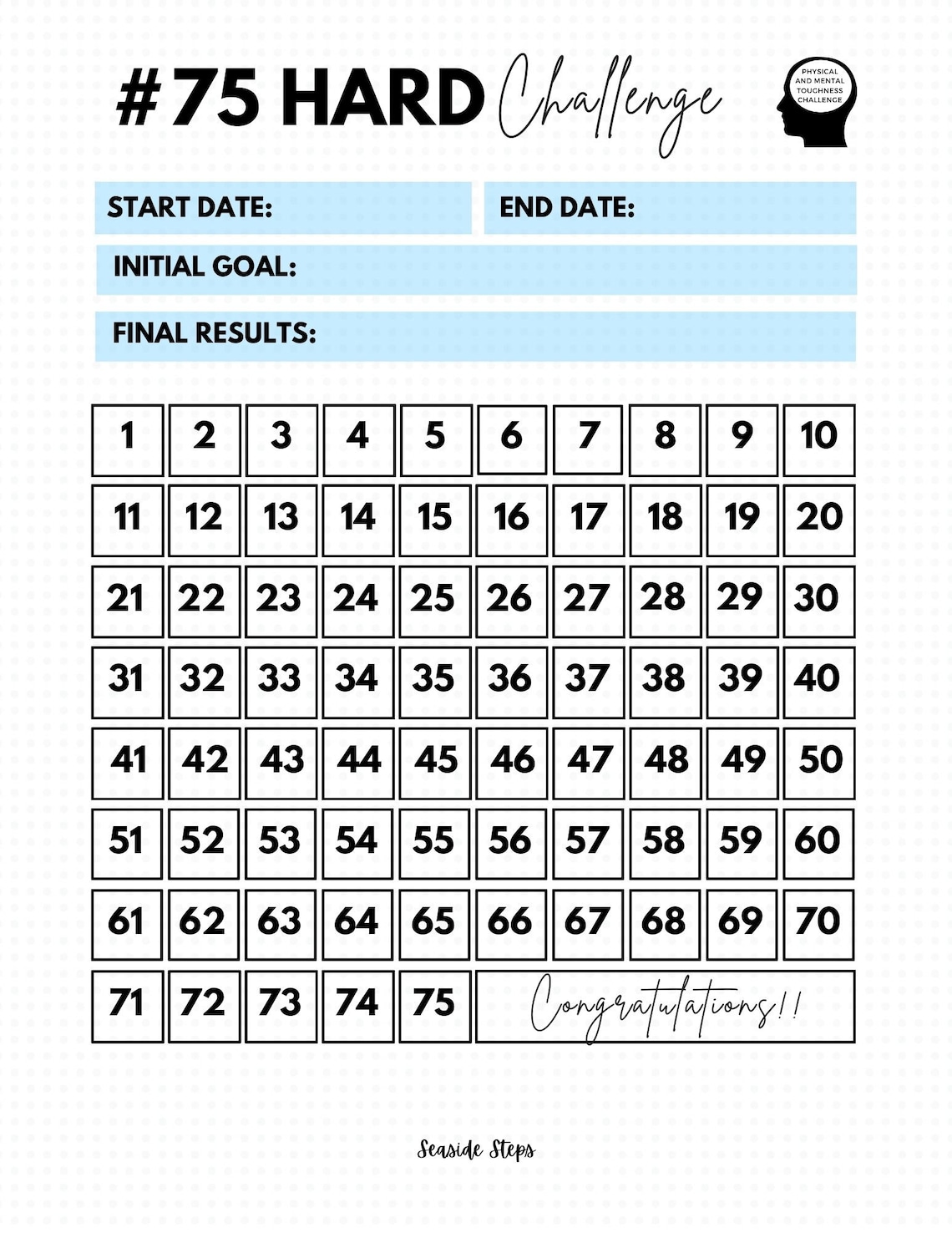 Printable 75 Hard Challenge Tracker