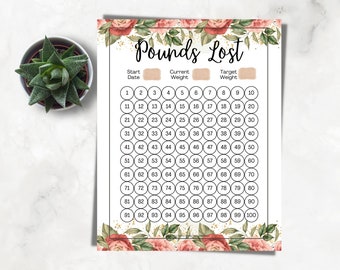 100 lb Weight Loss Tracker Printable: Floral Design (Digital Download)