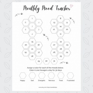 Printable Mood Tracker Mood Chart Emotion Journal Monthly | Etsy