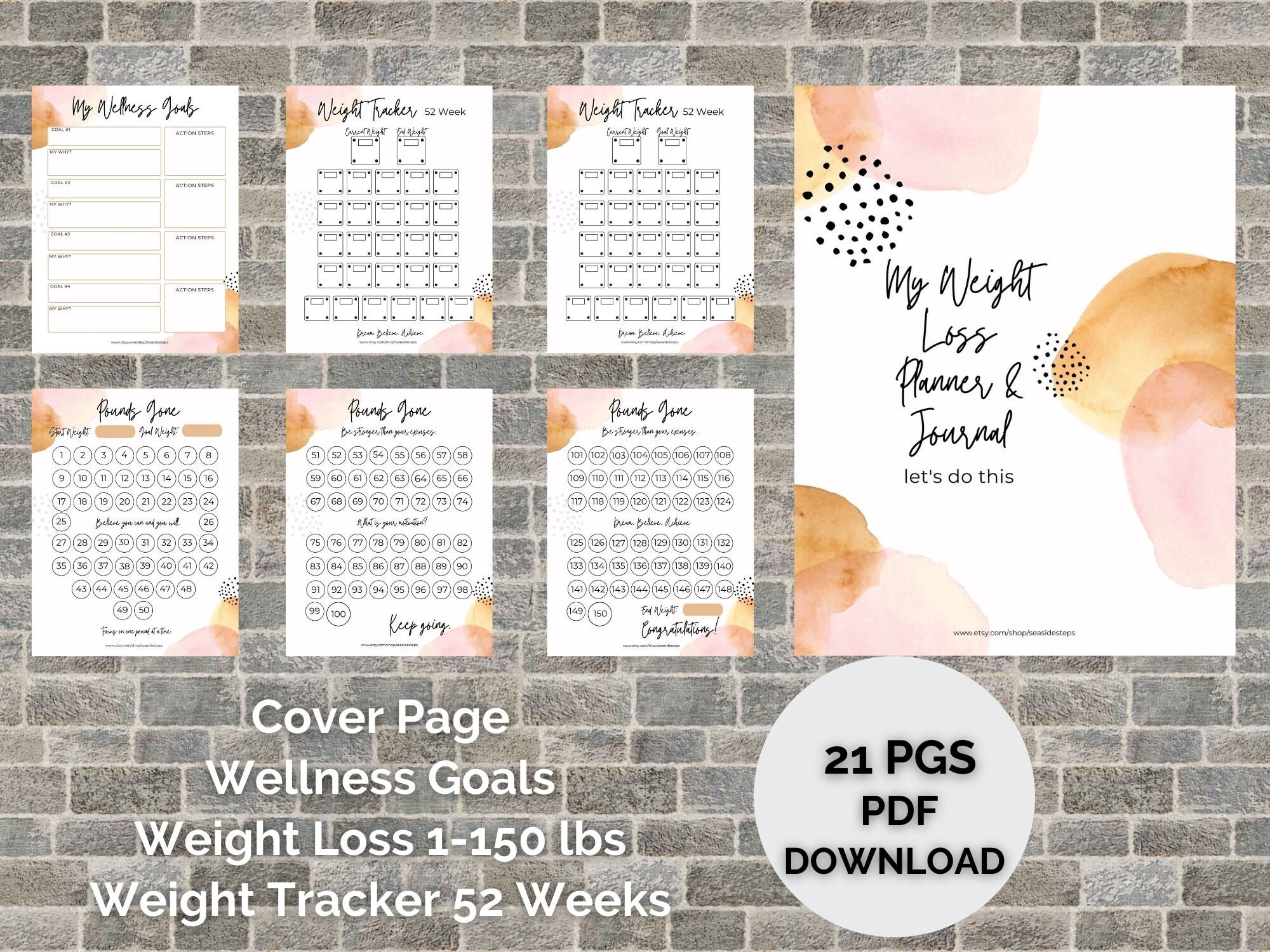 Printable Weight Loss Journal Planner Digital Weight Loss Etsy