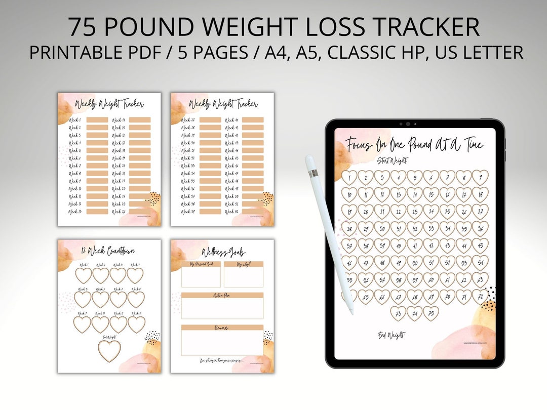 75 Lb Weight Loss Tracker Printable: 12-week Countdown (digital ...