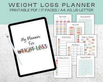 Weight Loss Planner Bundle: Goal Tracker, Meal Plan, and More (Digital Download)