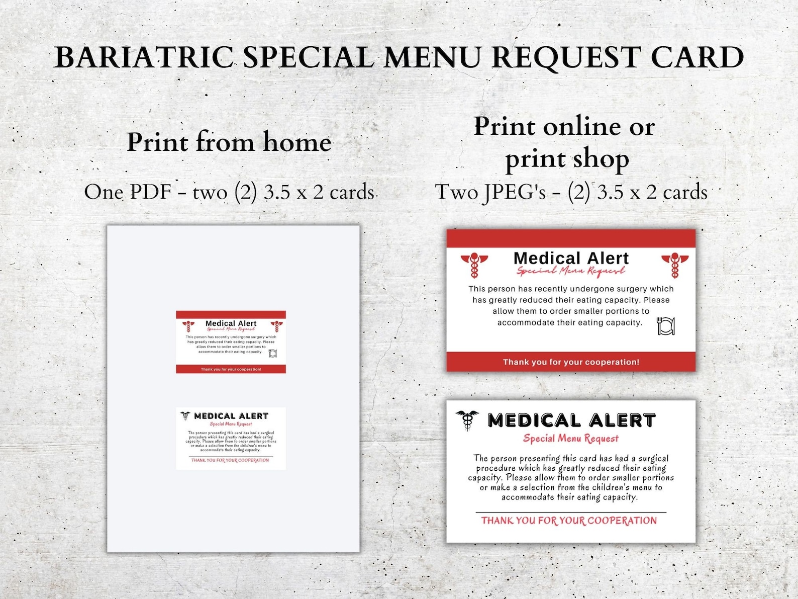 Bariatric Surgery Special Menu Request Card, Bariatric Meal Card ...